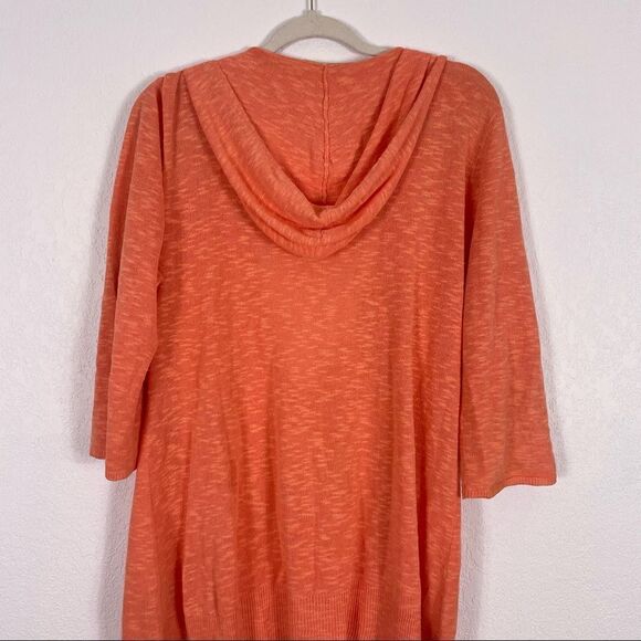 Eileen Fisher Orange Linen and Cotton Blend Hooded 3/4 Length Sleeve V Neck Top - Picture 5 of 7